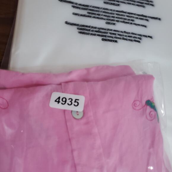 Casey Coleman Shirt Womens Medium Pink Linen Grasshopper Embroidered - Picture 8 of 8